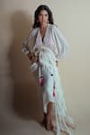 Buy_Style Junkiie_Ivory Chiffon, Chinon Tassels V-neck Vanilla Cascade Ruffle Duster _Online_at_Aza_Fashions