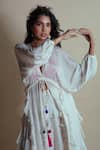 Style Junkiie_Ivory Chiffon, Chinon Tassels V-neck Vanilla Cascade Ruffle Duster _at_Aza_Fashions