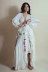 Shop_Style Junkiie_Ivory Chiffon, Chinon Tassels Vanilla Cascade Ruffle Skirt _Online_at_Aza_Fashions