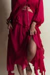 Style Junkiie_Pink Chiffon, Chinon Ruffles Hot Strawberry Cascade Skirt _Online_at_Aza_Fashions