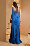 Shop_K&A By Karishma and Ashita_Blue Satin Sweetheart Neck Pre-draped Saree And Corset Set _at_Aza_Fashions
