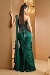 Shop_K&A By Karishma and Ashita_Green Satin, Net Beads Sweetheart Neck Bottle Pre-draped Saree And Corset Set _at_Aza_Fashions