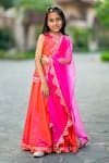 Buy_YUVRAANI JAIPUR_Pink Silk, Cotton, Net Embroidery Neon Lehenga Set _at_Aza_Fashions