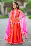 Buy_YUVRAANI JAIPUR_Pink Silk, Cotton, Net Embroidery Neon Lehenga Set _Online_at_Aza_Fashions