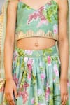 Buy_YUVRAANI JAIPUR_Green Chanderi, Cotton, Net Embroidery Mint Printed Lehenga Set 