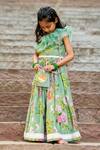 Shop_YUVRAANI JAIPUR_Green Chanderi, Cotton Embroidery, Beads Mint Printed One Shoulder Lehenga Set _Online_at_Aza_Fashions