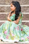 YUVRAANI JAIPUR_Green Chanderi, Cotton Embroidery, Beads Mint Printed One Shoulder Lehenga Set _at_Aza_Fashions