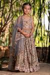 Buy_YUVRAANI JAIPUR_Gray Muslin, Cotton, Net Embroidery Floral Printed Lehenga Set For Girls _at_Aza_Fashions