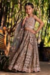 YUVRAANI JAIPUR_Gray Muslin, Cotton, Net Embroidery Floral Printed Lehenga Set For Girls _Online_at_Aza_Fashions