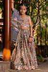 Buy_YUVRAANI JAIPUR_Gray Muslin, Cotton, Net Embroidery Floral Printed Lehenga Set For Girls _Online_at_Aza_Fashions