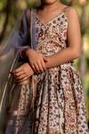 YUVRAANI JAIPUR_Gray Muslin, Cotton, Net Embroidery Floral Printed Lehenga Set For Girls _at_Aza_Fashions