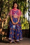 Buy_YUVRAANI JAIPUR_Blue Chanderi, Cotton, Net Tassels, Embroidery Printed Lehenga With Cape _at_Aza_Fashions