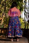Shop_YUVRAANI JAIPUR_Blue Chanderi, Cotton, Net Tassels, Embroidery Printed Lehenga With Cape _at_Aza_Fashions