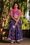 YUVRAANI JAIPUR_Blue Chanderi, Cotton, Net Tassels, Embroidery Printed Lehenga With Cape _Online_at_Aza_Fashions
