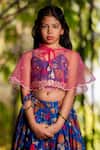 Buy_YUVRAANI JAIPUR_Blue Chanderi, Cotton, Net Tassels, Embroidery Printed Lehenga With Cape _Online_at_Aza_Fashions