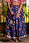 Shop_YUVRAANI JAIPUR_Blue Chanderi, Cotton, Net Tassels, Embroidery Printed Lehenga With Cape _Online_at_Aza_Fashions