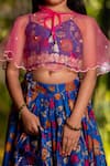 YUVRAANI JAIPUR_Blue Chanderi, Cotton, Net Tassels, Embroidery Printed Lehenga With Cape _at_Aza_Fashions