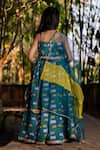Shop_YUVRAANI JAIPUR_Blue Chanderi, Cotton, Net Teal Printed Lehenga Set _at_Aza_Fashions
