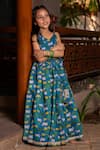 YUVRAANI JAIPUR_Blue Chanderi, Cotton, Net Teal Printed Lehenga Set _at_Aza_Fashions