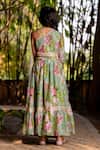 Shop_YUVRAANI JAIPUR_Green Chanderi, Cotton Tassels Mint Printed One Shoulder Lehenga Set _at_Aza_Fashions