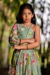 YUVRAANI JAIPUR_Green Chanderi, Cotton Tassels Mint Printed One Shoulder Lehenga Set _Online_at_Aza_Fashions