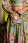 Buy_YUVRAANI JAIPUR_Green Chanderi, Cotton Tassels Mint Printed One Shoulder Lehenga Set _Online_at_Aza_Fashions