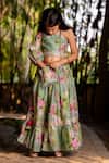Shop_YUVRAANI JAIPUR_Green Chanderi, Cotton Tassels Mint Printed One Shoulder Lehenga Set _Online_at_Aza_Fashions
