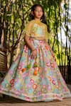 YUVRAANI JAIPUR_Multi Color Chanderi, Cotton, Net Multi-coloured Printed Lehenga With Cape _at_Aza_Fashions