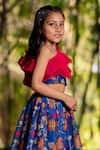 YUVRAANI JAIPUR_Blue Chanderi, Cotton, Net Printed Lehenga Set For Girls _Online_at_Aza_Fashions