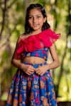 YUVRAANI JAIPUR_Blue Chanderi, Cotton, Net Printed Lehenga Set For Girls _at_Aza_Fashions