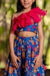Buy_YUVRAANI JAIPUR_Blue Chanderi, Cotton, Net Printed Lehenga Set For Girls 