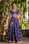 Buy_YUVRAANI JAIPUR_Blue Chanderi, Cotton, Net Tassels, Embroidery Printed Lehenga Set For Girls _at_Aza_Fashions