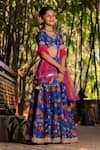 Shop_YUVRAANI JAIPUR_Blue Chanderi, Cotton, Net Tassels, Embroidery Printed Lehenga Set For Girls _at_Aza_Fashions