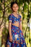 Buy_YUVRAANI JAIPUR_Blue Chanderi, Cotton, Net Tassels, Embroidery Printed Lehenga Set For Girls _Online_at_Aza_Fashions