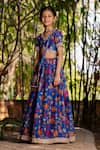 Shop_YUVRAANI JAIPUR_Blue Chanderi, Cotton, Net Tassels, Embroidery Printed Lehenga Set For Girls _Online_at_Aza_Fashions
