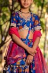 Buy_YUVRAANI JAIPUR_Blue Chanderi, Cotton, Net Tassels, Embroidery Printed Lehenga Set For Girls 