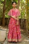 Buy_YUVRAANI JAIPUR_Pink Chanderi, Cotton, Net Tassels, Multi-coloured Printed Lehenga With Cape _at_Aza_Fashions