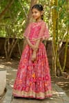 YUVRAANI JAIPUR_Pink Chanderi, Cotton, Net Tassels, Multi-coloured Printed Lehenga With Cape _Online_at_Aza_Fashions