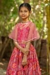 Buy_YUVRAANI JAIPUR_Pink Chanderi, Cotton, Net Tassels, Multi-coloured Printed Lehenga With Cape _Online_at_Aza_Fashions