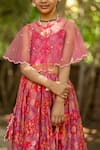 Shop_YUVRAANI JAIPUR_Pink Chanderi, Cotton, Net Tassels, Multi-coloured Printed Lehenga With Cape _Online_at_Aza_Fashions