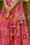 YUVRAANI JAIPUR_Pink Chanderi, Cotton, Net Tassels, Multi-coloured Printed Lehenga With Cape _at_Aza_Fashions