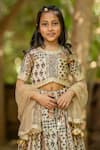 Buy_YUVRAANI JAIPUR_Gray Muslin, Cotton, Net Tassels, Sequins, Embroidery Floral Printed Lehenga Set _Online_at_Aza_Fashions