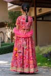 Shop_YUVRAANI JAIPUR_Red Chanderi, Cotton, Net Tassels Cherry Printed Lehenga Set _at_Aza_Fashions