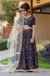 Buy_YUVRAANI JAIPUR_Black Muslin, Net, Cotton Sequins, Grey And Floral Printed Lehenga Set _at_Aza_Fashions