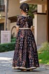 Shop_YUVRAANI JAIPUR_Black Muslin, Net, Cotton Sequins, Grey And Floral Printed Lehenga Set _at_Aza_Fashions