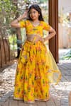 Buy_YUVRAANI JAIPUR_Yellow Chanderi, Cotton, Net Embroidery Printed Lehenga Set For Girls _at_Aza_Fashions