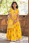 YUVRAANI JAIPUR_Yellow Chanderi, Cotton, Net Embroidery Printed Lehenga Set For Girls _Online_at_Aza_Fashions