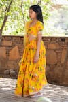 Buy_YUVRAANI JAIPUR_Yellow Chanderi, Cotton, Net Embroidery Printed Lehenga Set For Girls _Online_at_Aza_Fashions