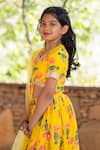 Shop_YUVRAANI JAIPUR_Yellow Chanderi, Cotton, Net Embroidery Printed Lehenga Set For Girls _Online_at_Aza_Fashions