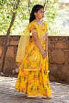 YUVRAANI JAIPUR_Yellow Chanderi, Cotton, Net Embroidery Printed Lehenga Set For Girls _at_Aza_Fashions